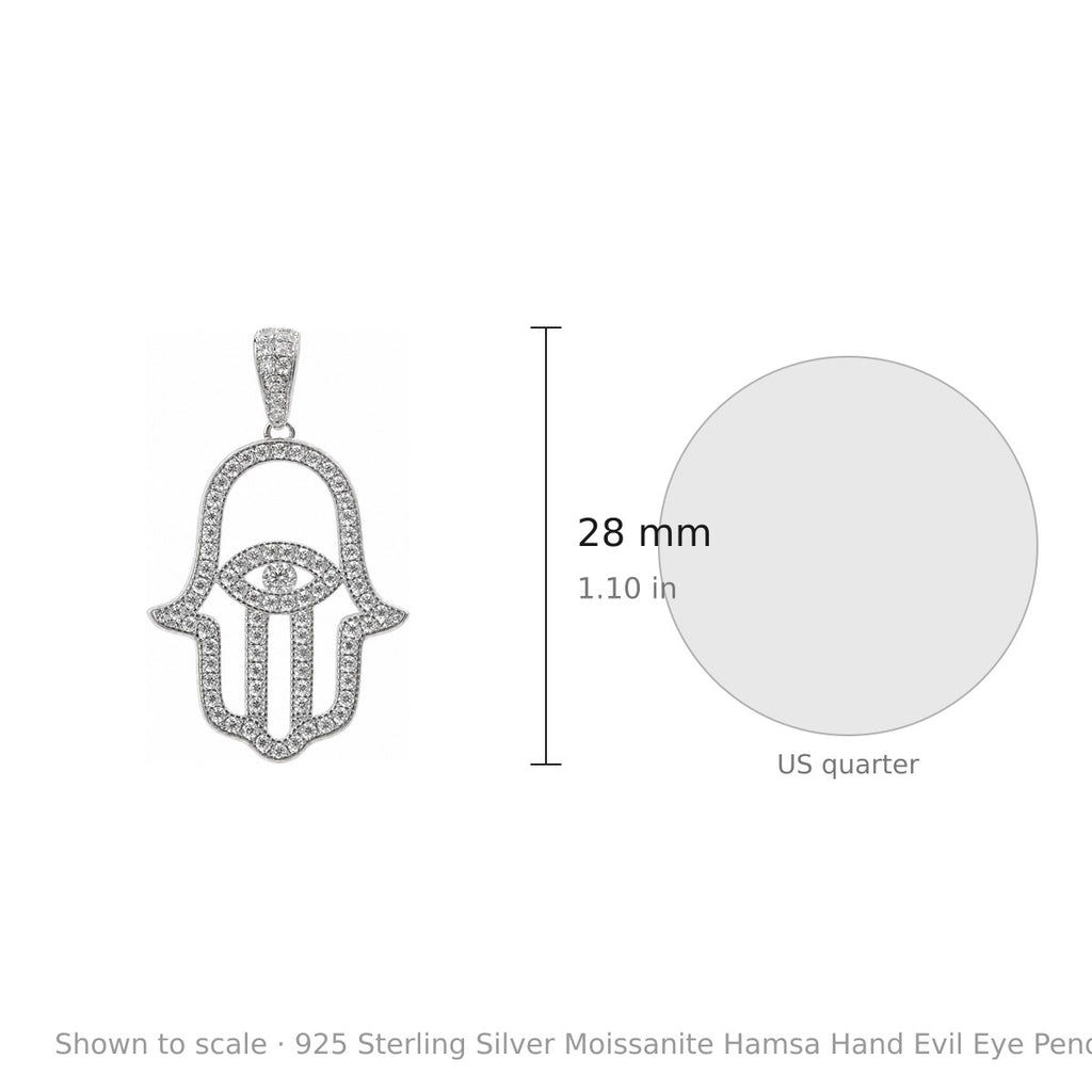 925 Sterling Silver Moissanite Hamsa Hand Evil Eye Pendant 1.0ct (3)