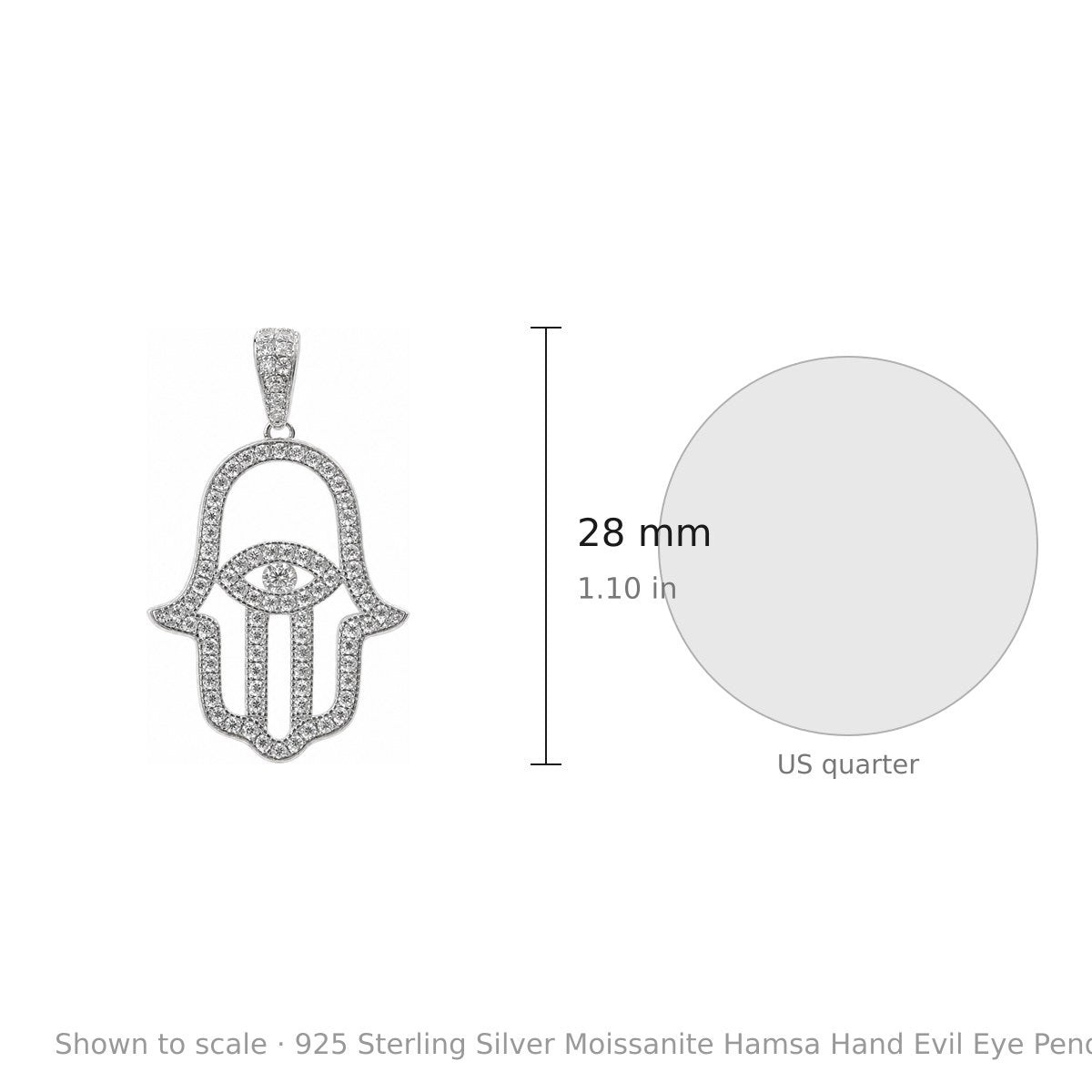 925 Sterling Silver Moissanite Hamsa Hand Evil Eye Pendant 1.0ct (3)