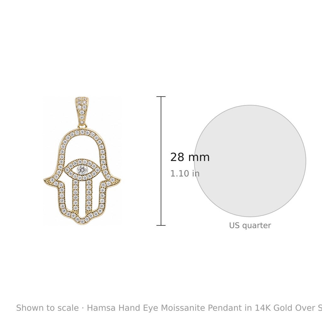 Hamsa Hand Eye Moissanite Pendant in 14K Gold Over Silver, 1 Carat (3)