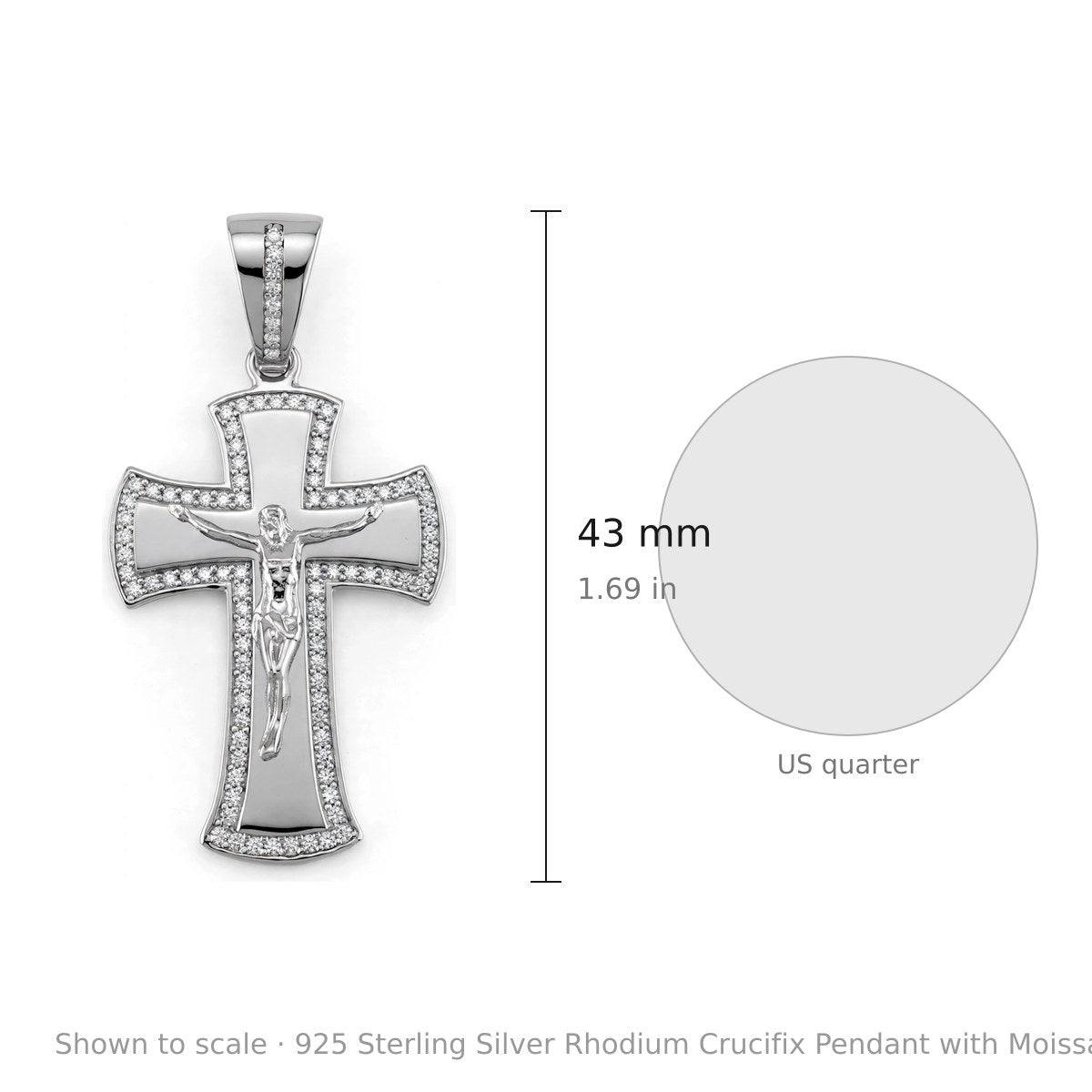 925 Sterling Silver Rhodium Crucifix Pendant with Moissanite Halo, 1.00ct (3)