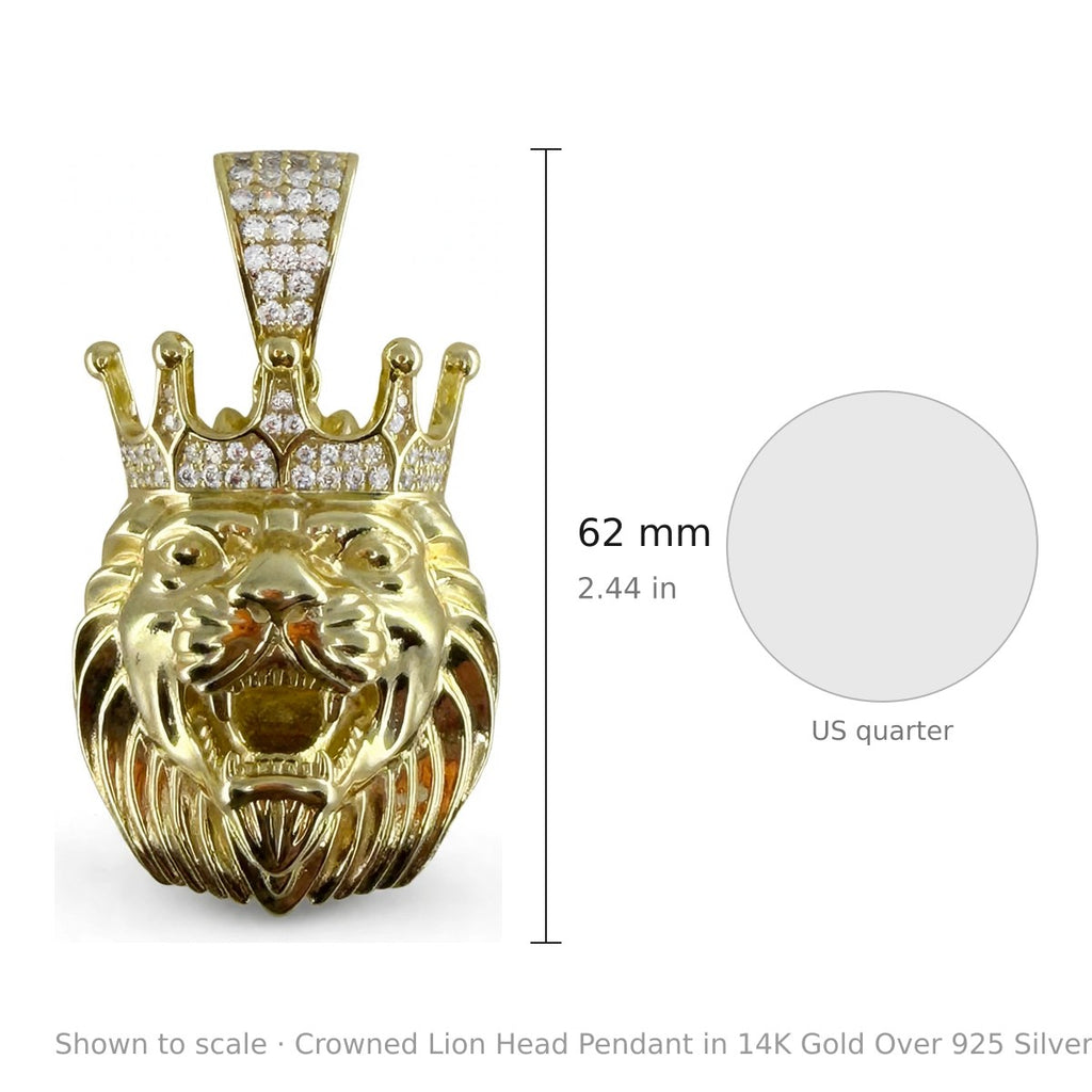 Crowned Lion Head Pendant in 14K Gold Over 925 Silver with Cubic Zirconia (3)