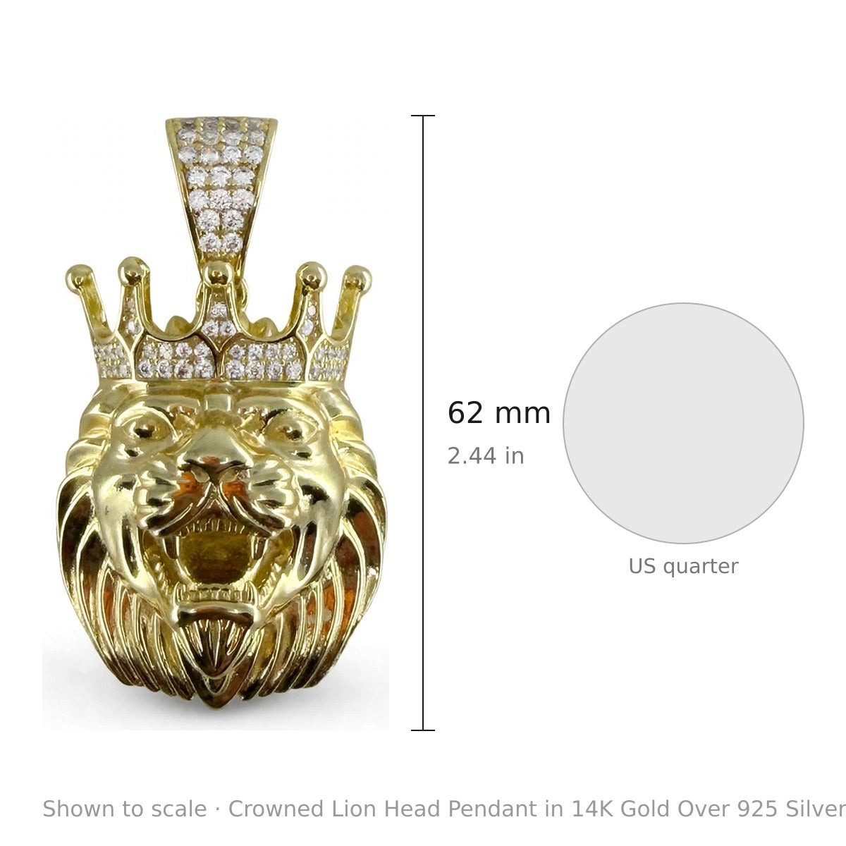 Crowned Lion Head Pendant in 14K Gold Over 925 Silver with Cubic Zirconia (3)