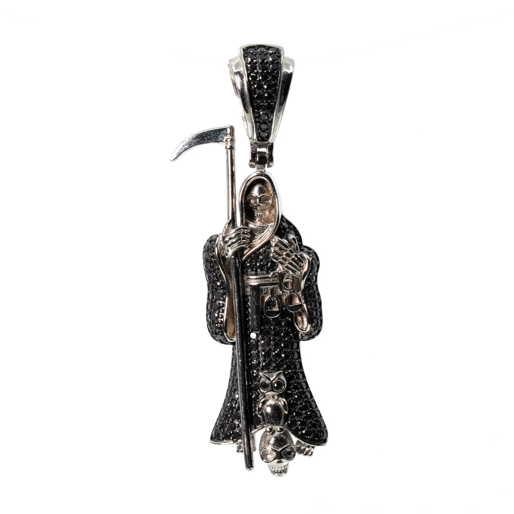 Grim Reaper Silver Pendant with Black moissanite
