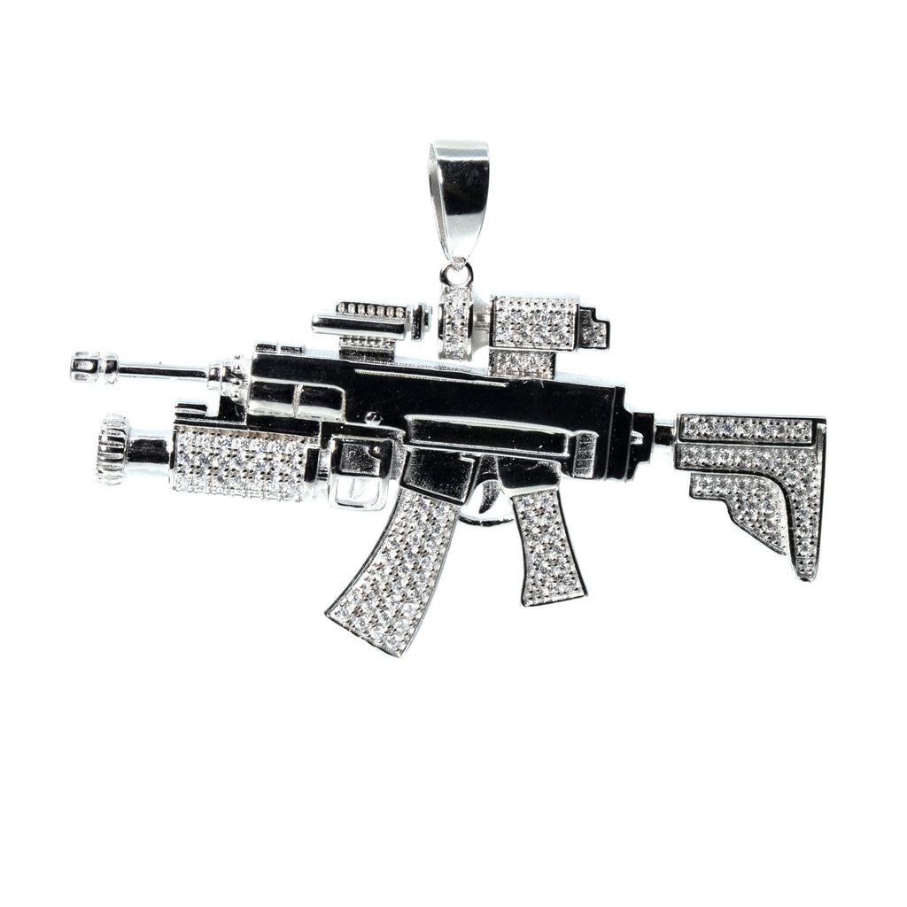 Men's Iced Out Silver AK Rifle 2.75ct Moissanite Pendant in 925 Sterling