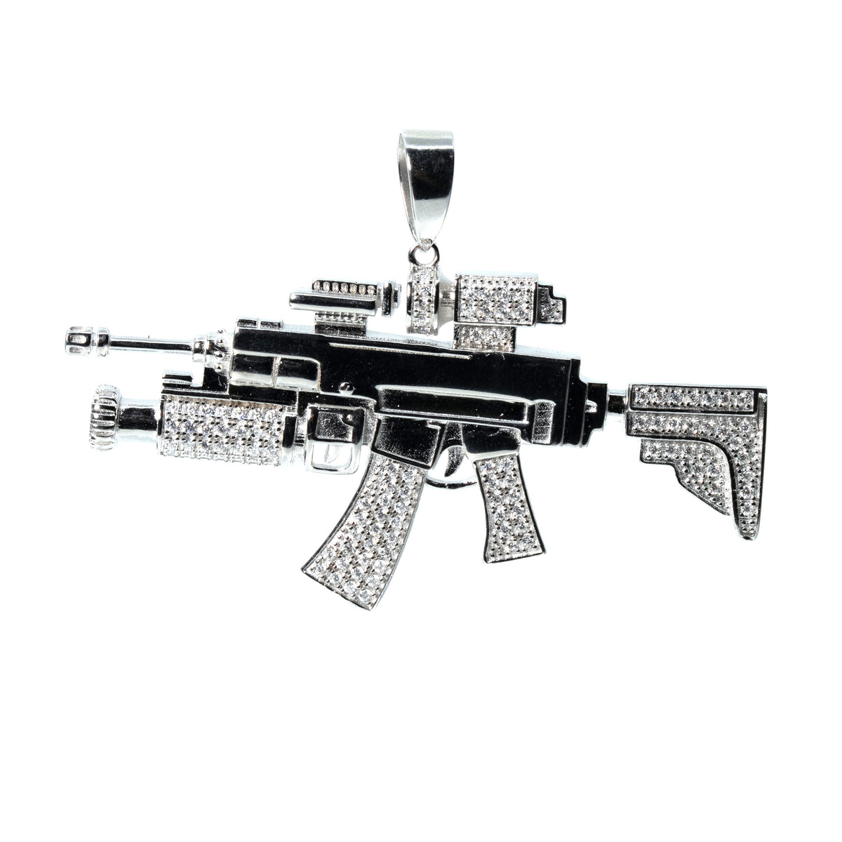 Men's Iced Out Silver AK Rifle 2.75ct Moissanite Pendant in 925 Sterling