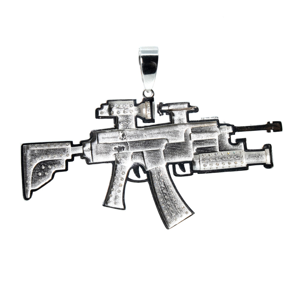 Men's Iced Out Silver AK Rifle 2.75ct Moissanite Pendant in 925 Sterling (2)