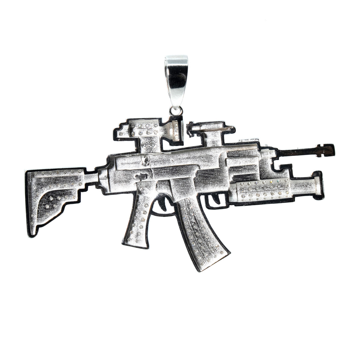Men's Iced Out Silver AK Rifle 2.75ct Moissanite Pendant in 925 Sterling (2)