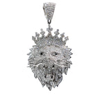 Crowned Lion Head 925 Silver Moissanite Pavé Pendant 7.8ct