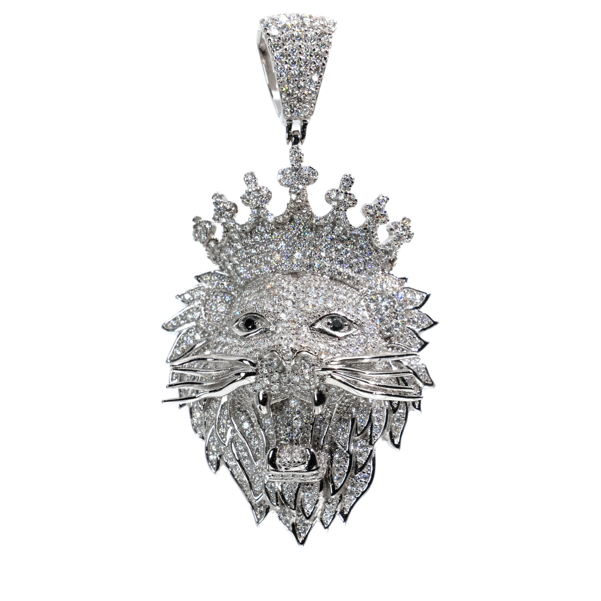 Crowned Lion Head 925 Silver Moissanite Pavé Pendant 7.8ct