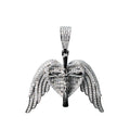 925 Sterling Silver Moissanite Angel Wing Heart Crucifix Pendant 8ct