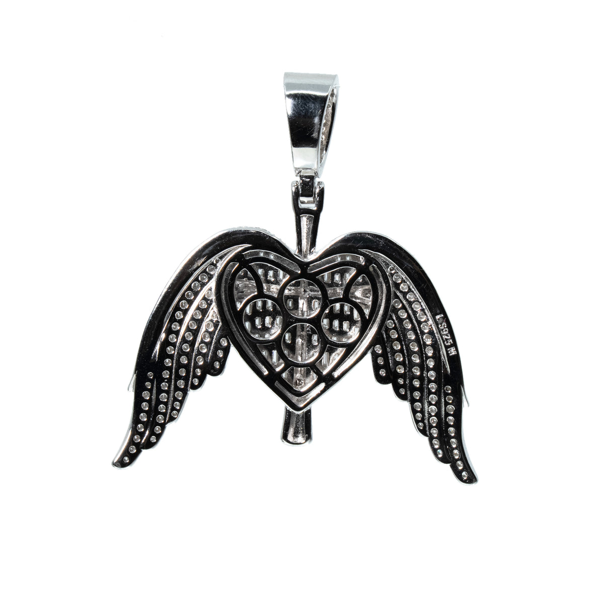 925 Sterling Silver Moissanite Angel Wing Heart Crucifix Pendant 8ct (2)