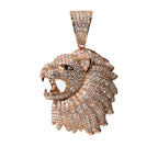 Iced Out Lion Head Pendant in 14K Rose Gold with 4.2ct Moissanite