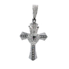 Crowned Lion Head Moissanite Cross Pendant in 925 Sterling Silver 8ct