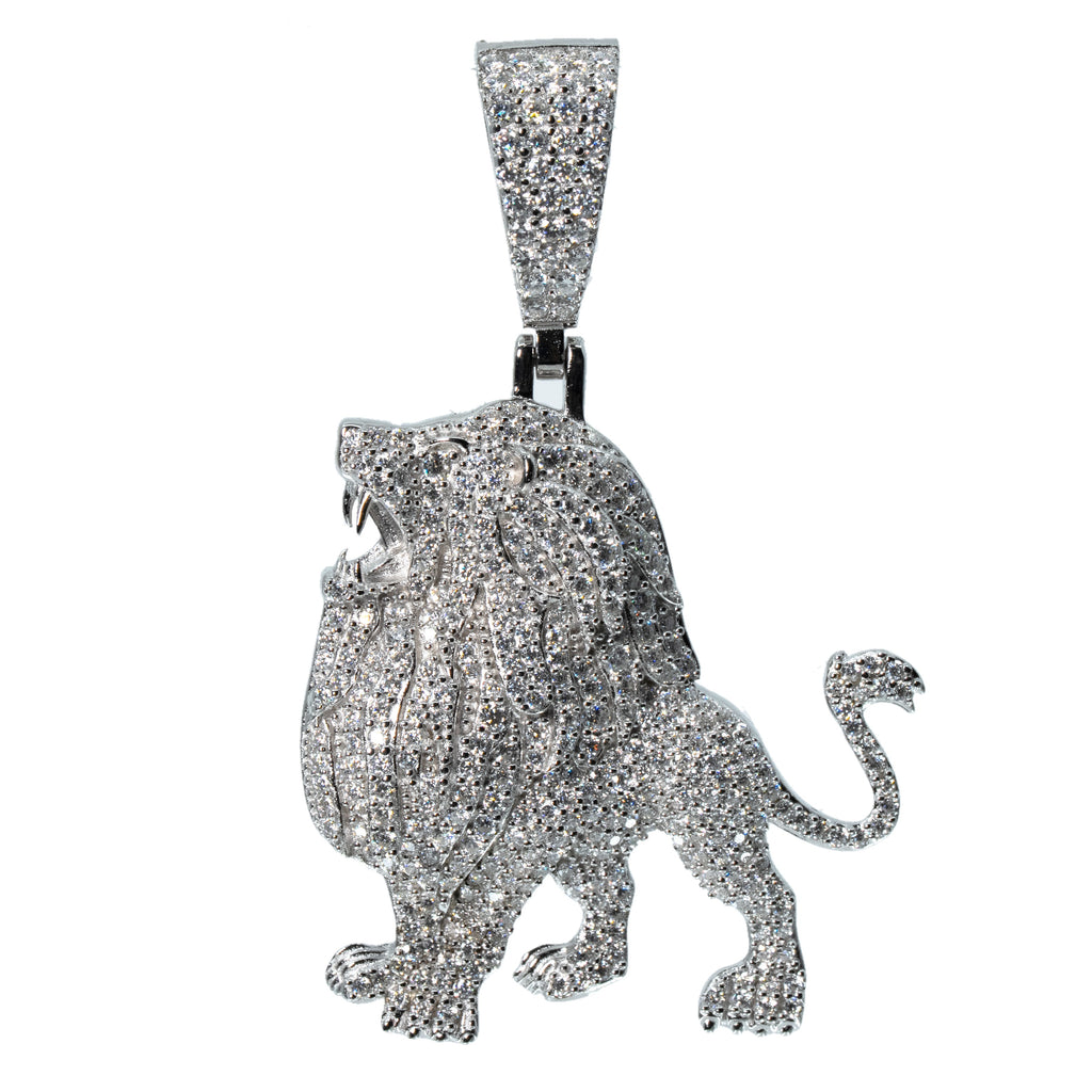 925 Sterling Silver Pavé Moissanite Majestic Lion Head Pendant 2.5ct
