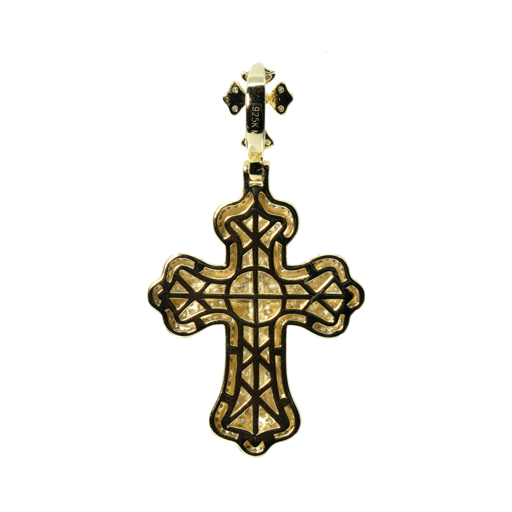 14K Gold Over Silver Moissanite Pave Double Cross Pendant 8ct (2)