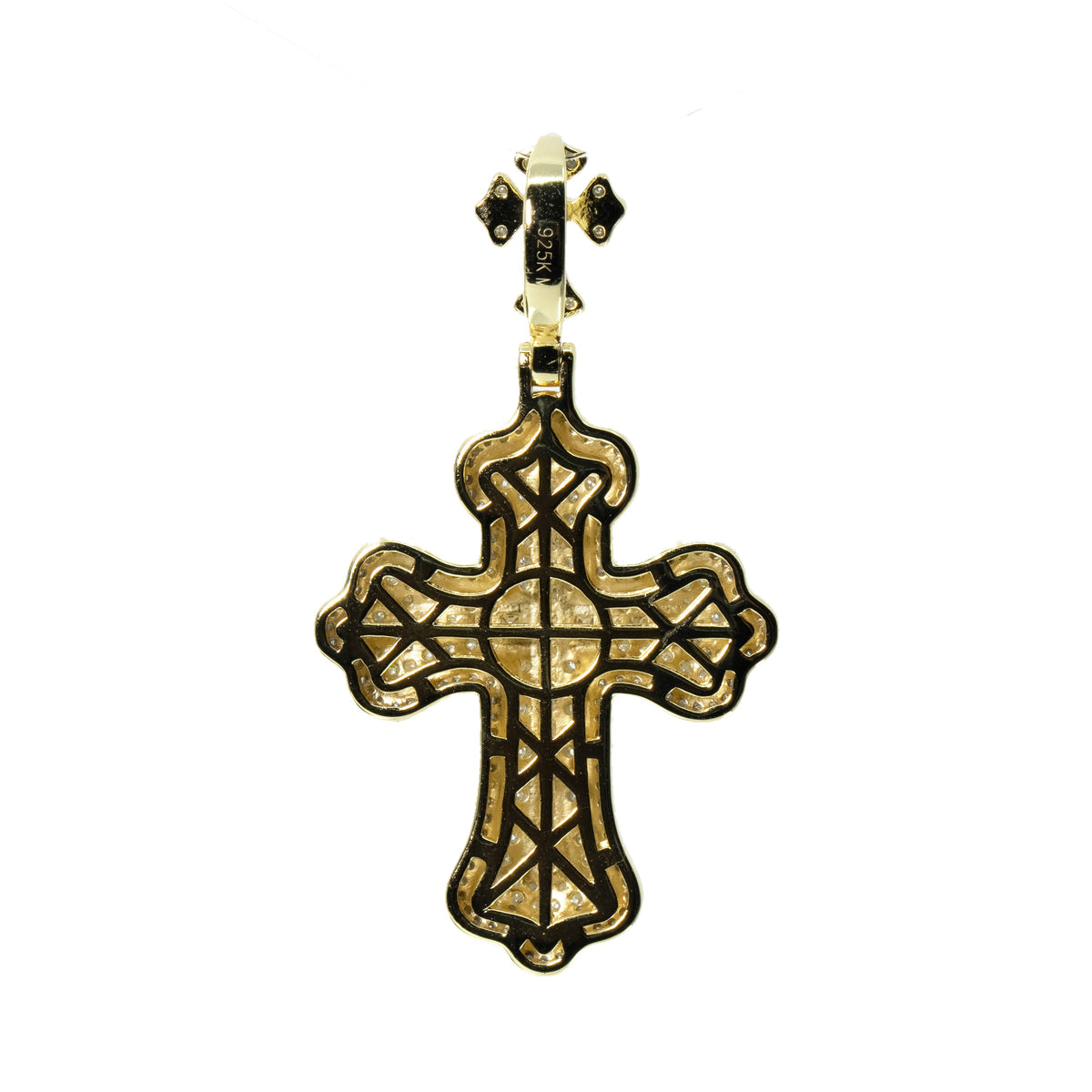 14K Gold Over Silver Moissanite Pave Double Cross Pendant 8ct (2)