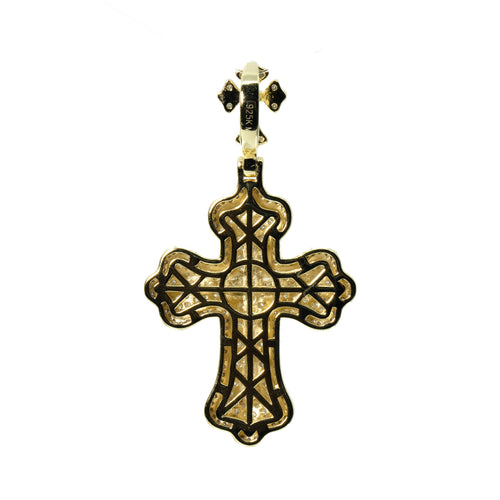 14K Gold Over Silver Moissanite Pave Double Cross Pendant 8ct (2)