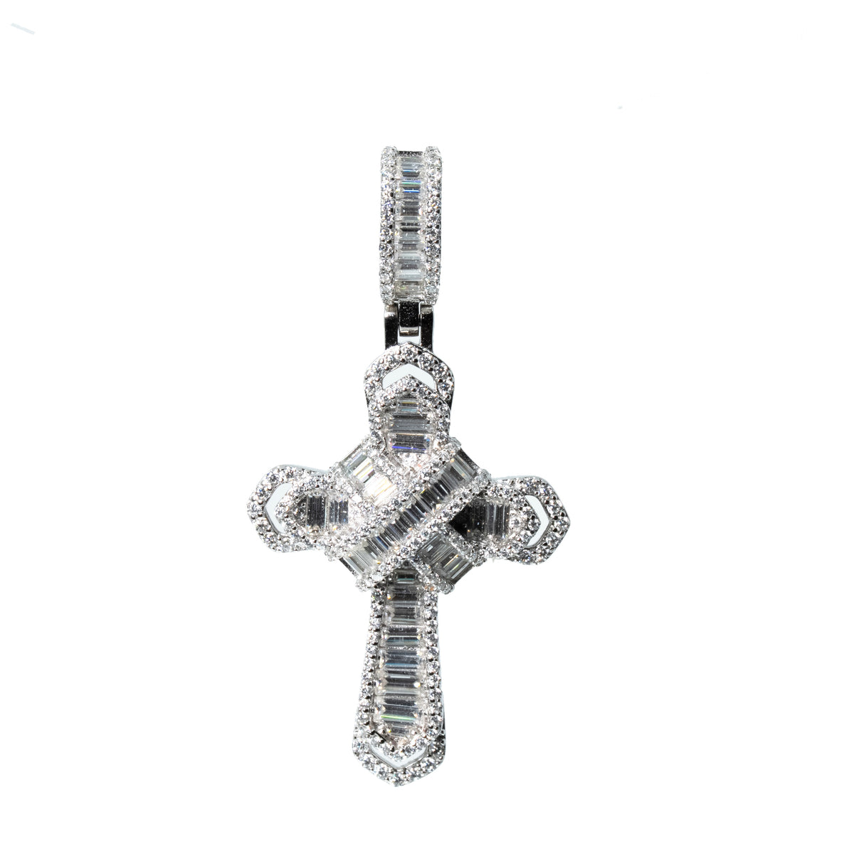 Baguette Moissanite Cross Pendant in 925 Sterling Silver