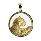 Gold Over Silver Moissanite Pavé Circle Pendant with Enamel Leopard Design 3.3ct (2)