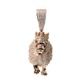 14K Rose Gold Lion Pendant with Moissanite Pavé and Ruby Eyes 1.9ct
