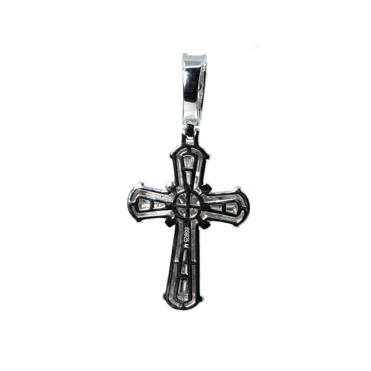 Baguette Moissanite Cross Pendant with Pave Accents in 925 Sterling Silver 3.59ct (2)