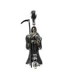 Sterling Silver Grim Reaper Pendant with Black Moissanite Pavé Robe and Scythe, 1.8in, 2.5ct