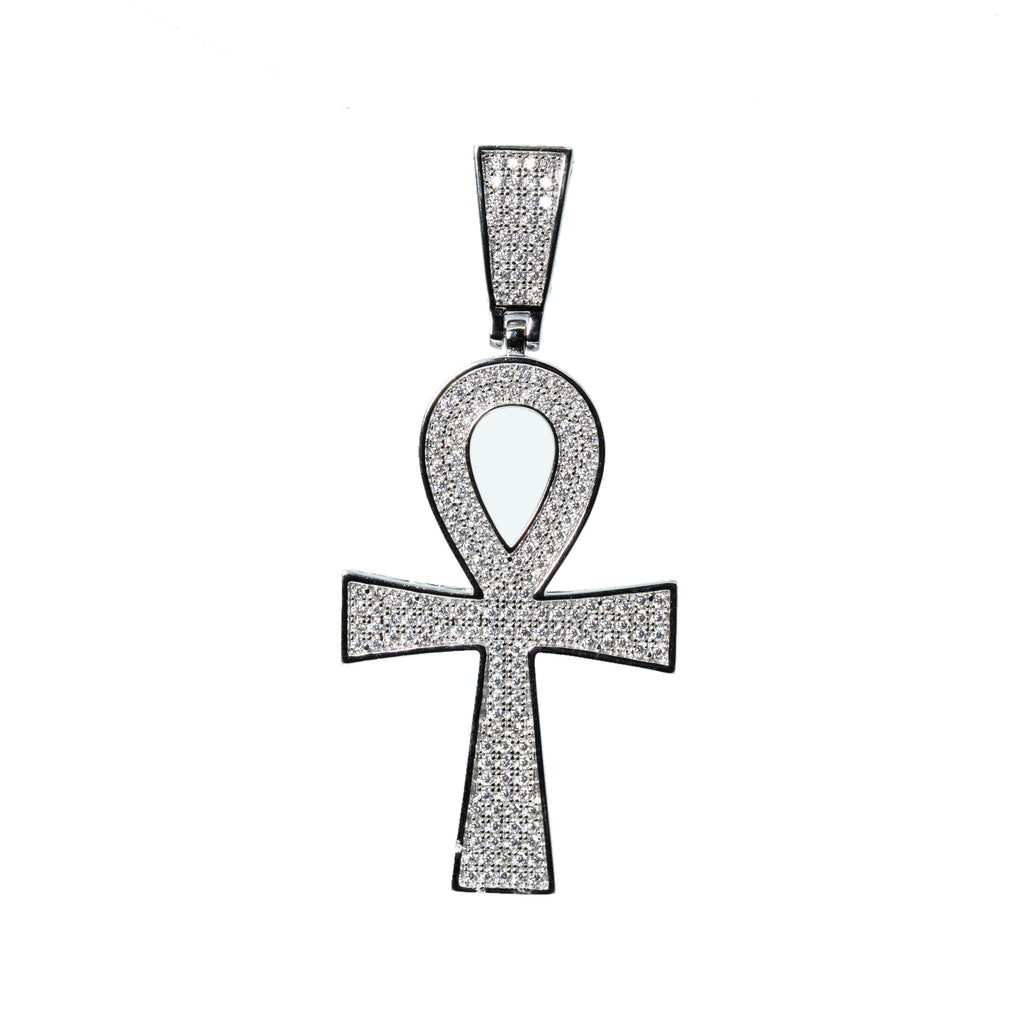 Iced Out Ankh Cross 925 Silver Pendant with 2ct Moissanite