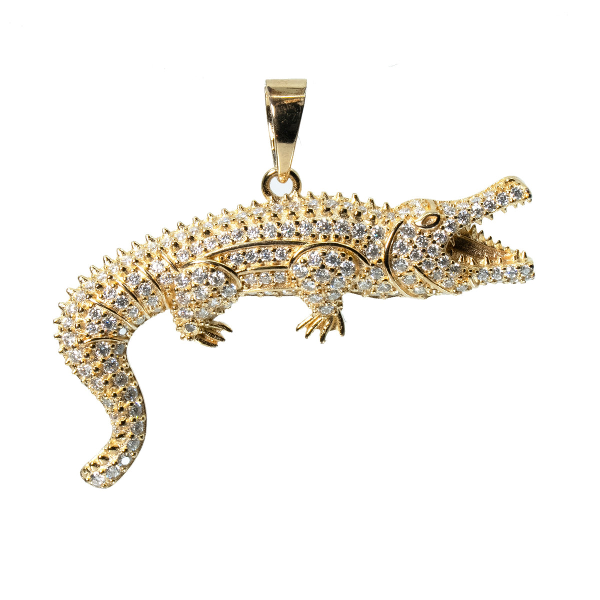 18K Gold Vermeil Moissanite Pave Crocodile Pendant