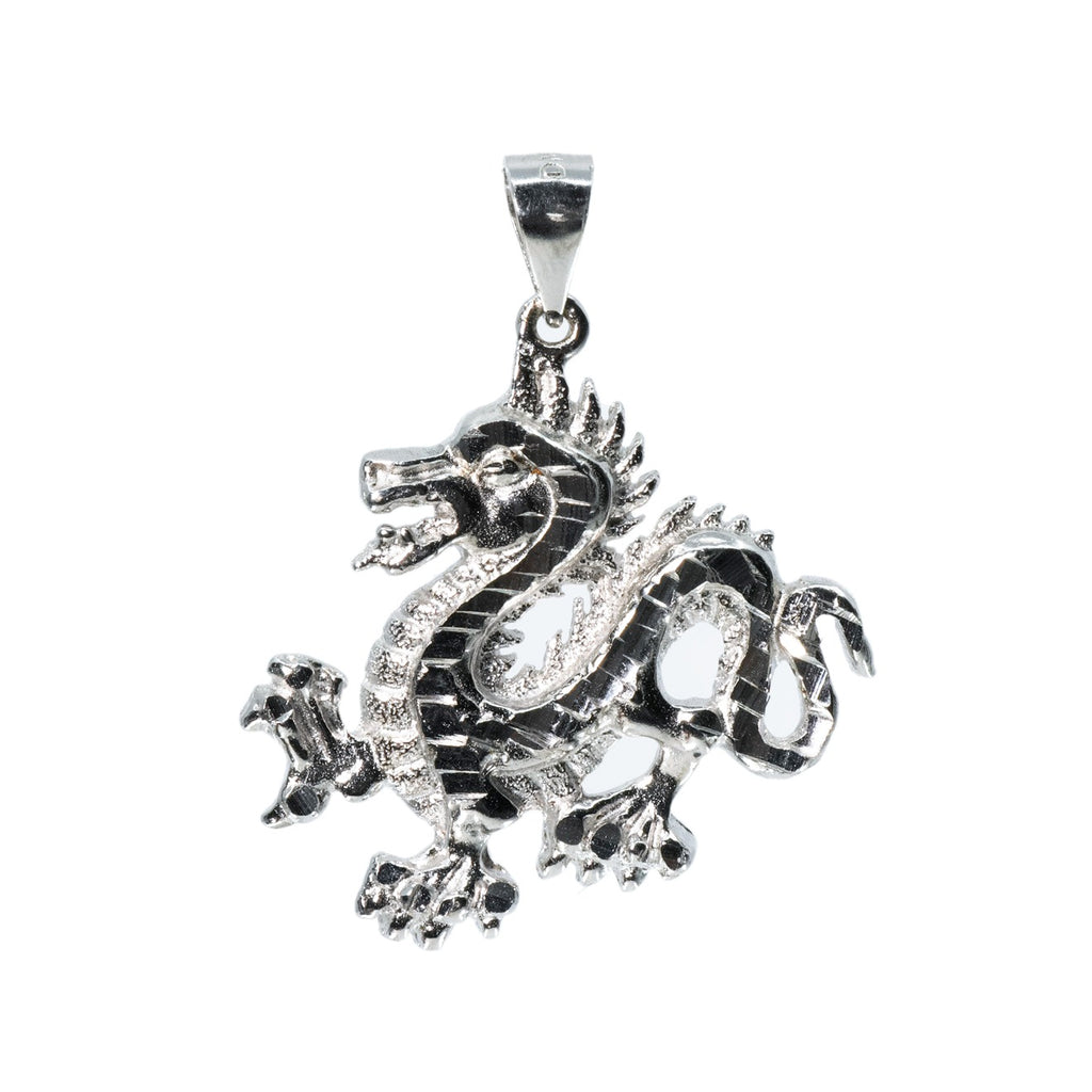 Textured 925 Sterling Silver Ornate Dragon Motif Pendant