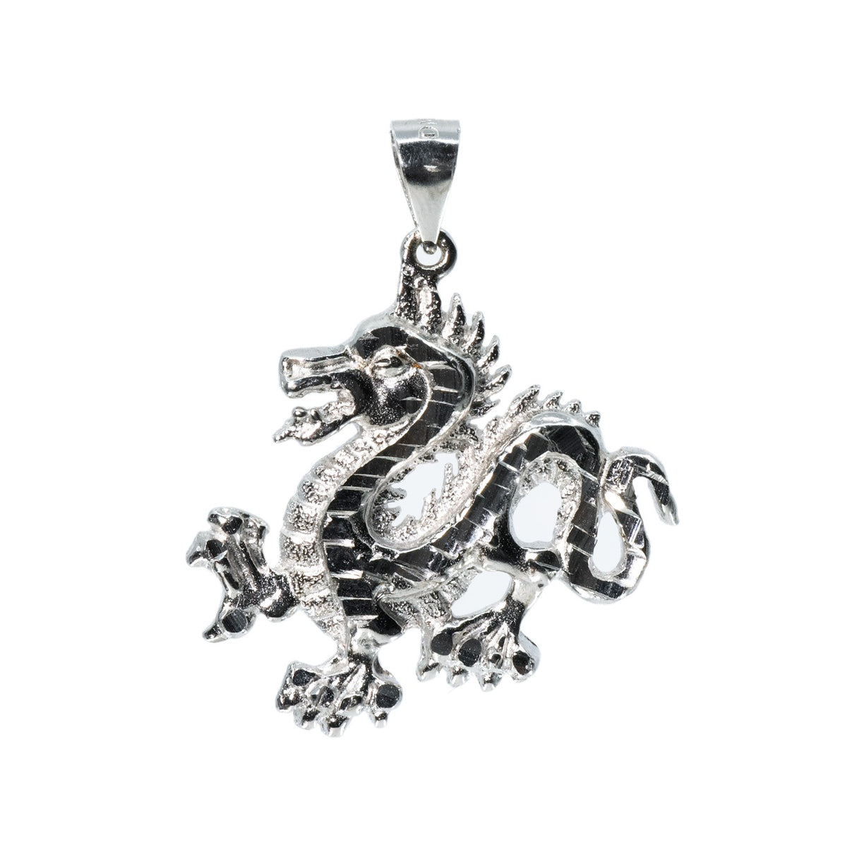Textured 925 Sterling Silver Ornate Dragon Motif Pendant
