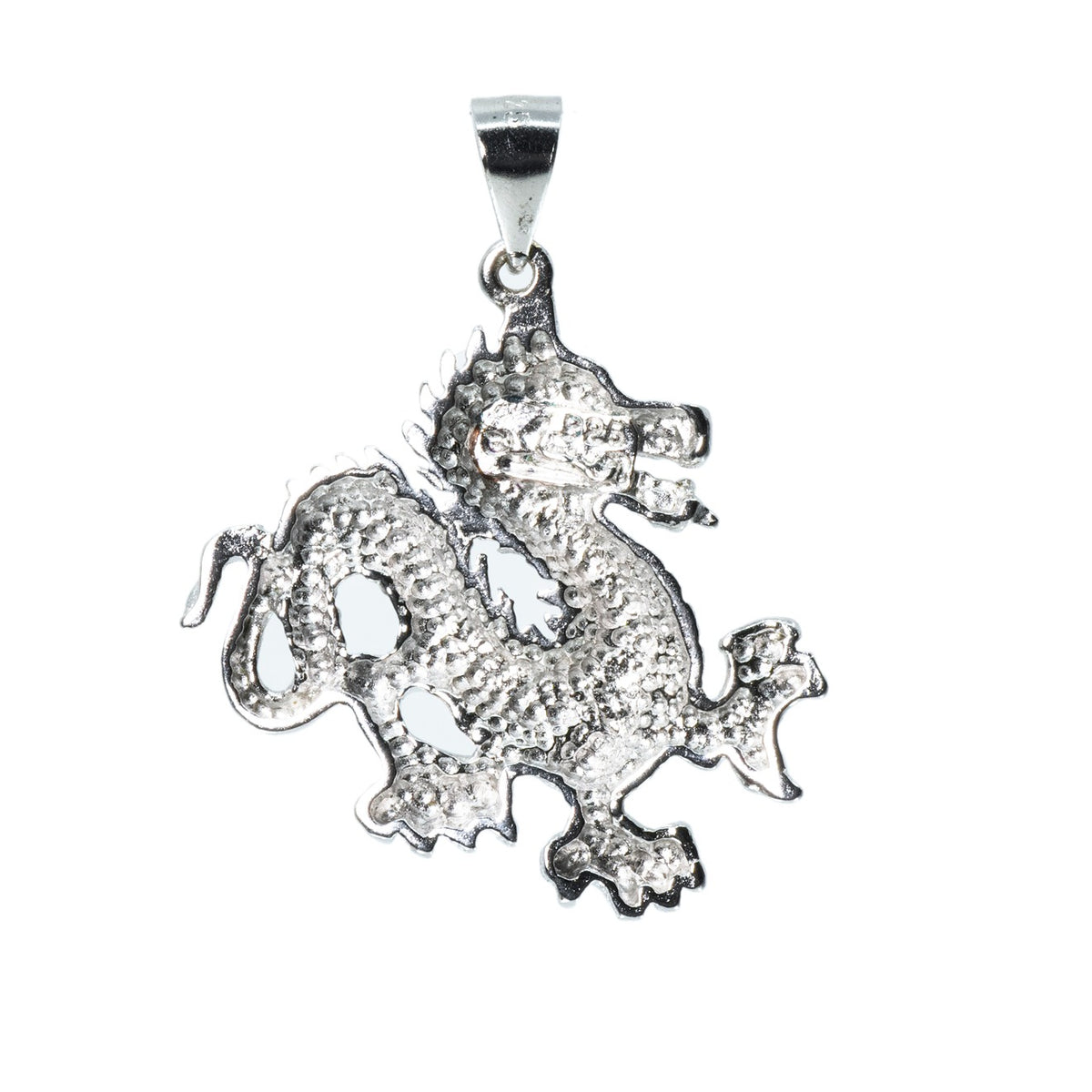 Textured 925 Sterling Silver Ornate Dragon Motif Pendant (2)