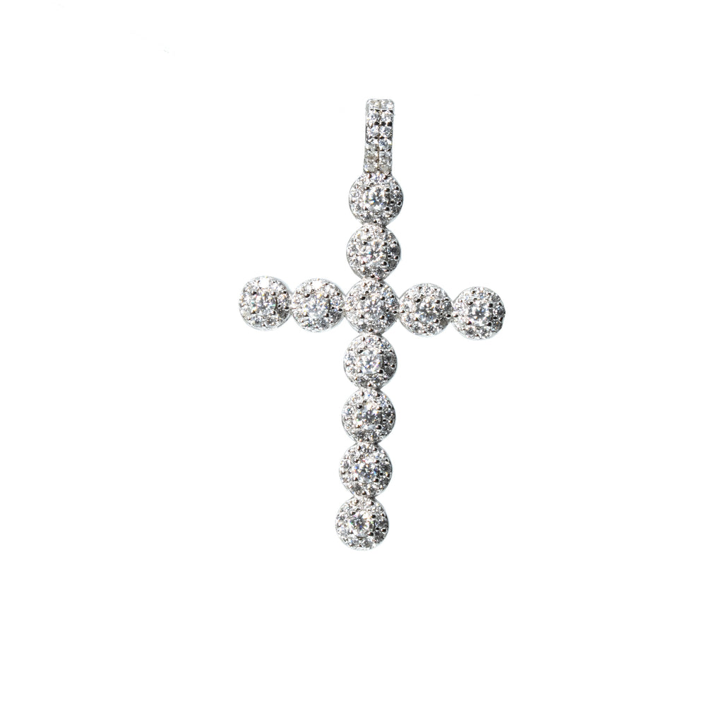 925 Sterling Silver Moissanite Pave Cluster Cross Pendant 1.5ct
