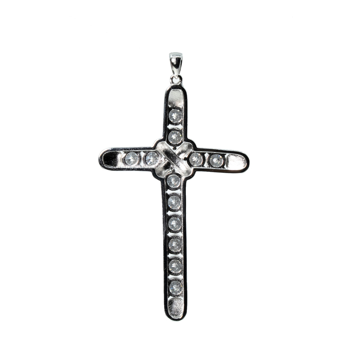 Silver Moissanite Cross Pendant with Knot Center (2)