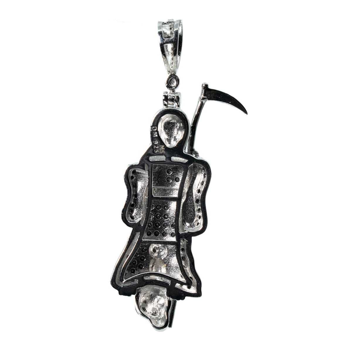 Sterling Silver Grim Reaper Pendant with Black Moissanite 3ct (2)