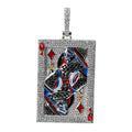 Queen of Diamonds Playing Card Pendant in Silver with Moissanite