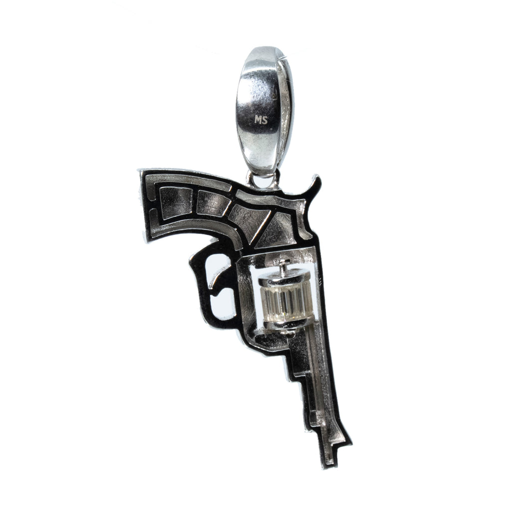 Sterling Silver Revolver Pendant with 2ct Moissanite Accents (2)