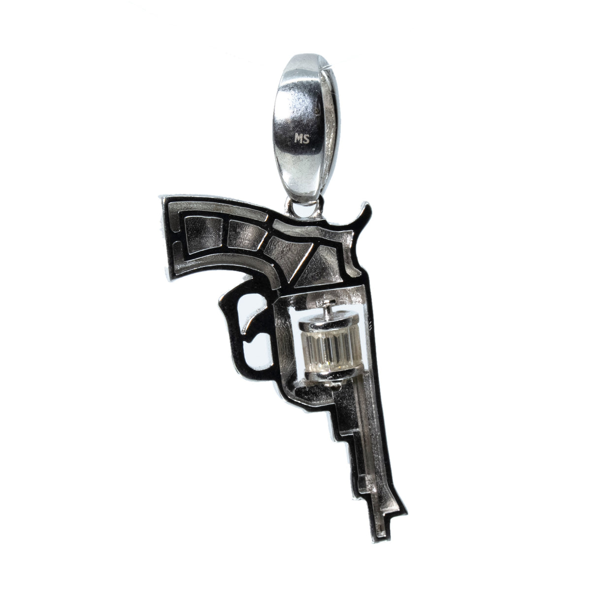 Sterling Silver Revolver Pendant with 2ct Moissanite Accents (2)