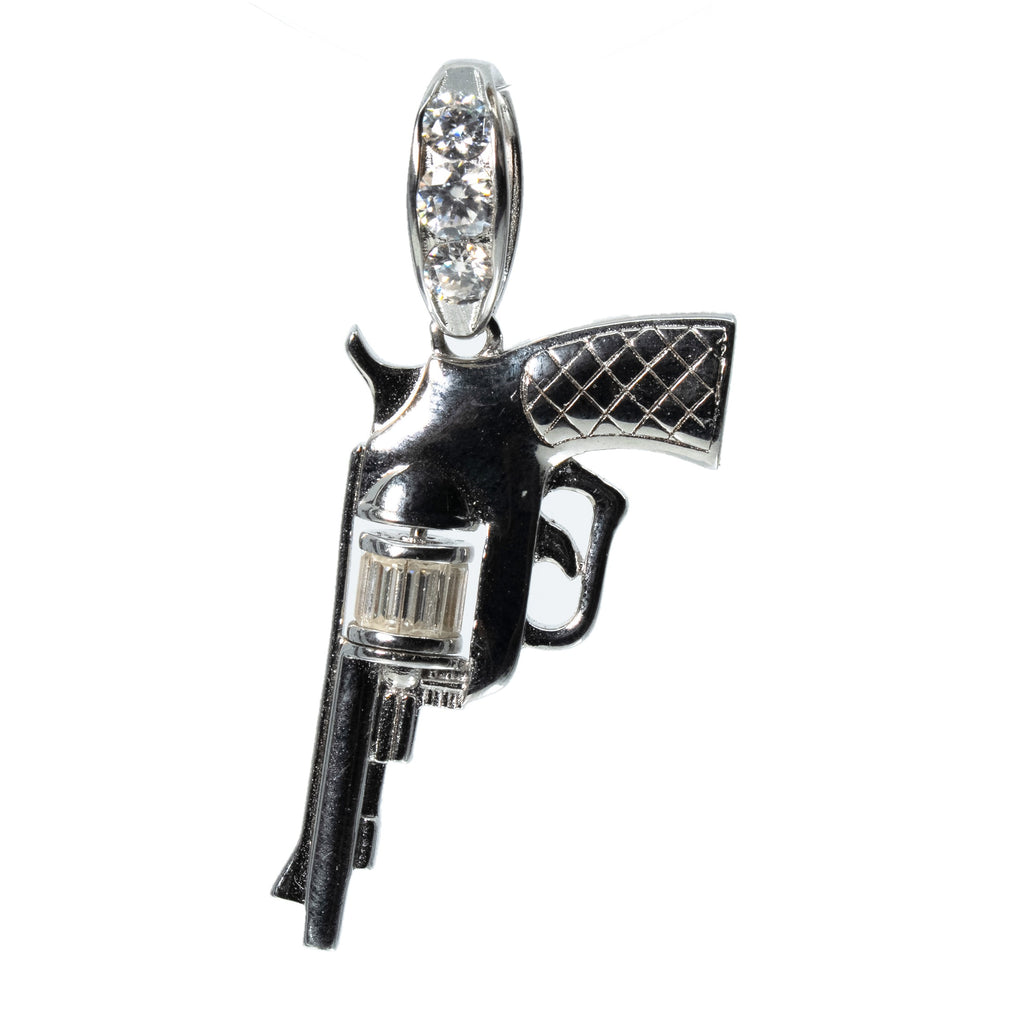 Sterling Silver Revolver Pendant with 2ct Moissanite Accents
