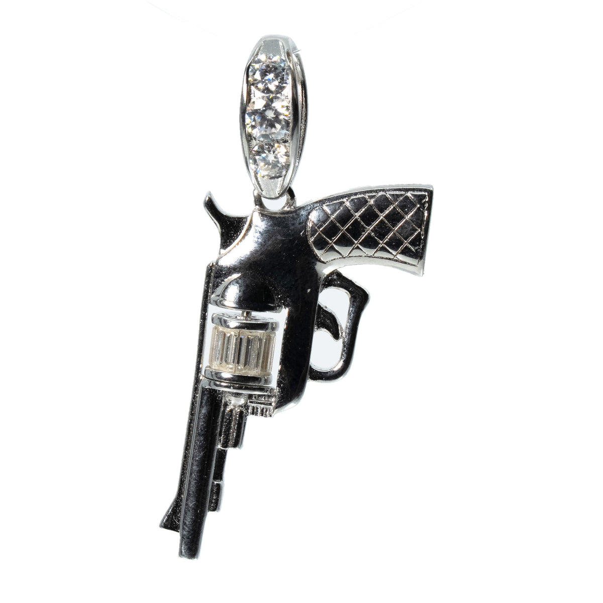 Sterling Silver Revolver Pendant with 2ct Moissanite Accents