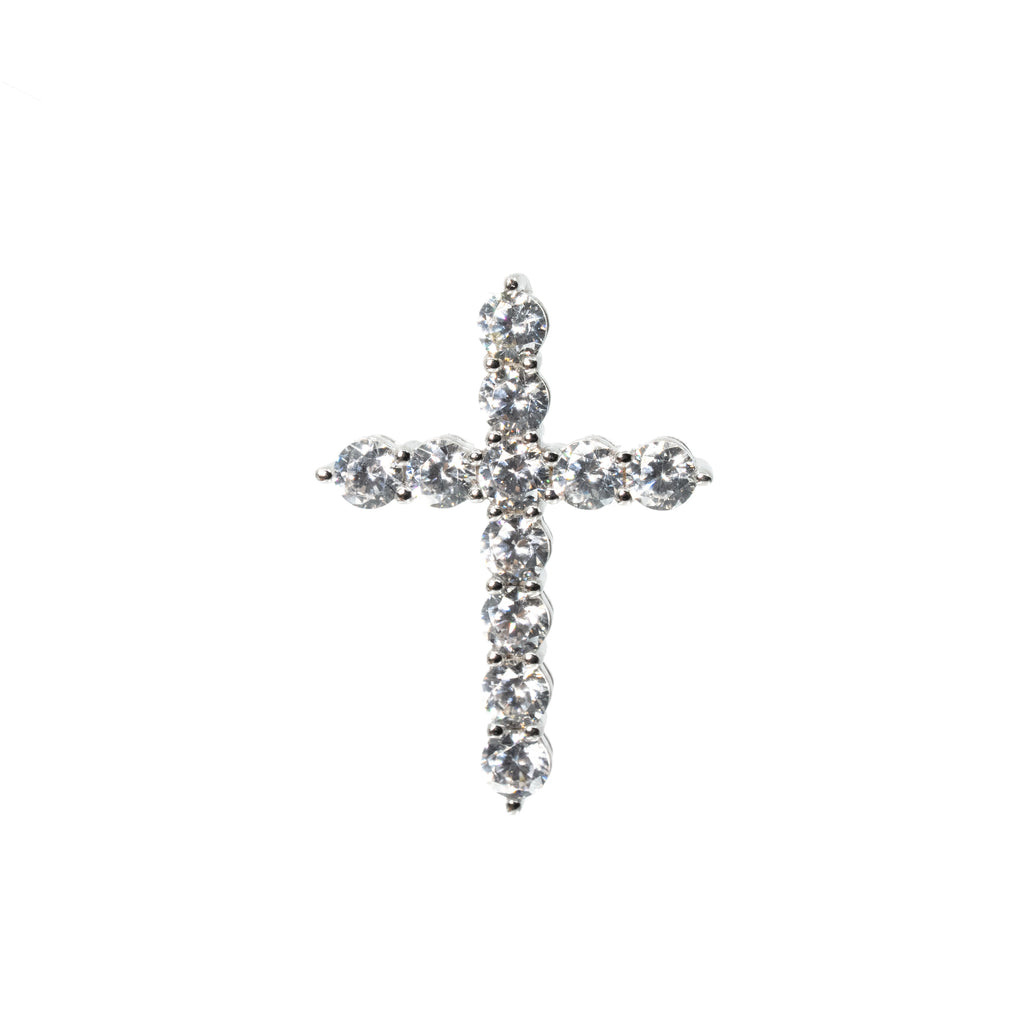 Sterling Silver 925 Prong Set Round Cubic Zirconia Cross Pendant