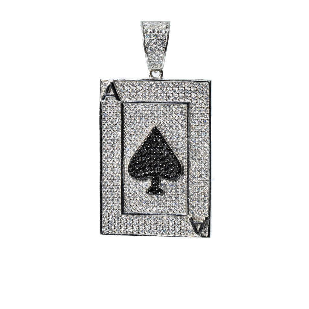 Ace of Spades Iced-Out Pendant in Silver with Moissanite