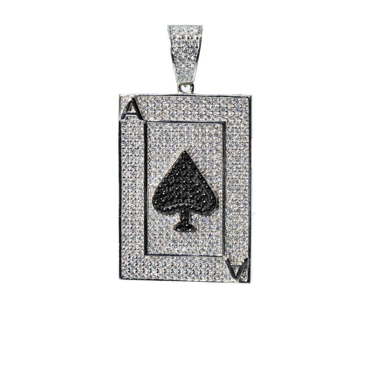 Ace of Spades Iced-Out Pendant in Silver with Moissanite