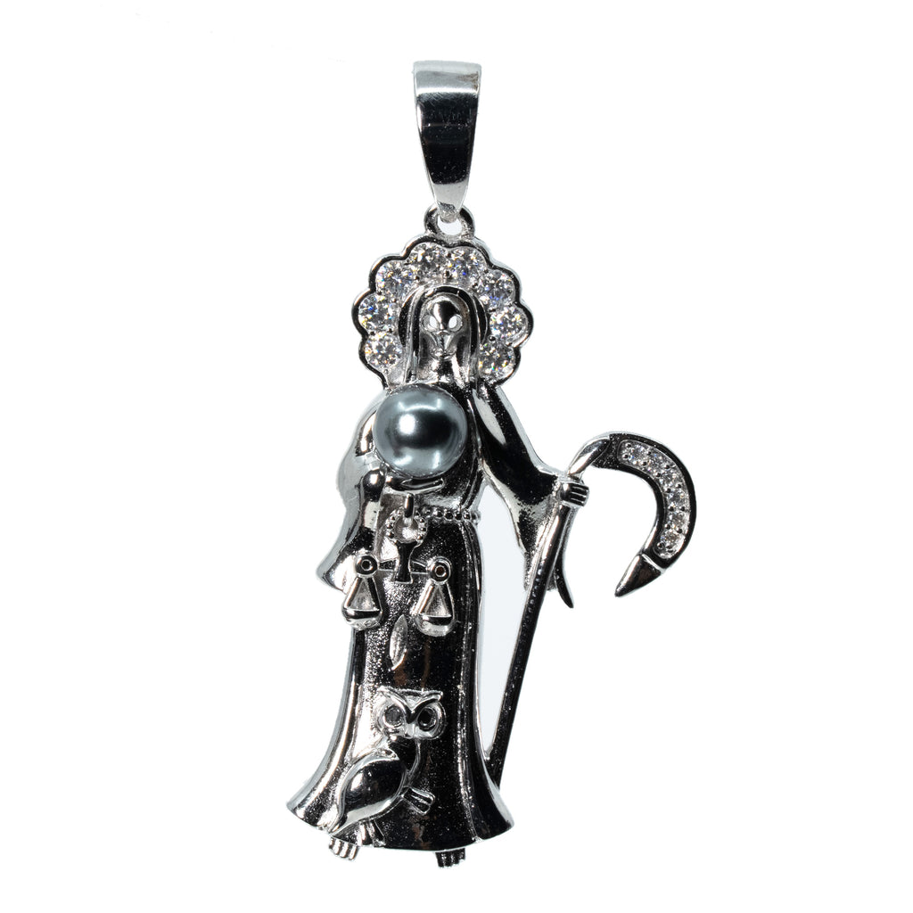 Sterling Silver Moissanite Grim Reaper Scythe and Scales Pendant 1.00ct