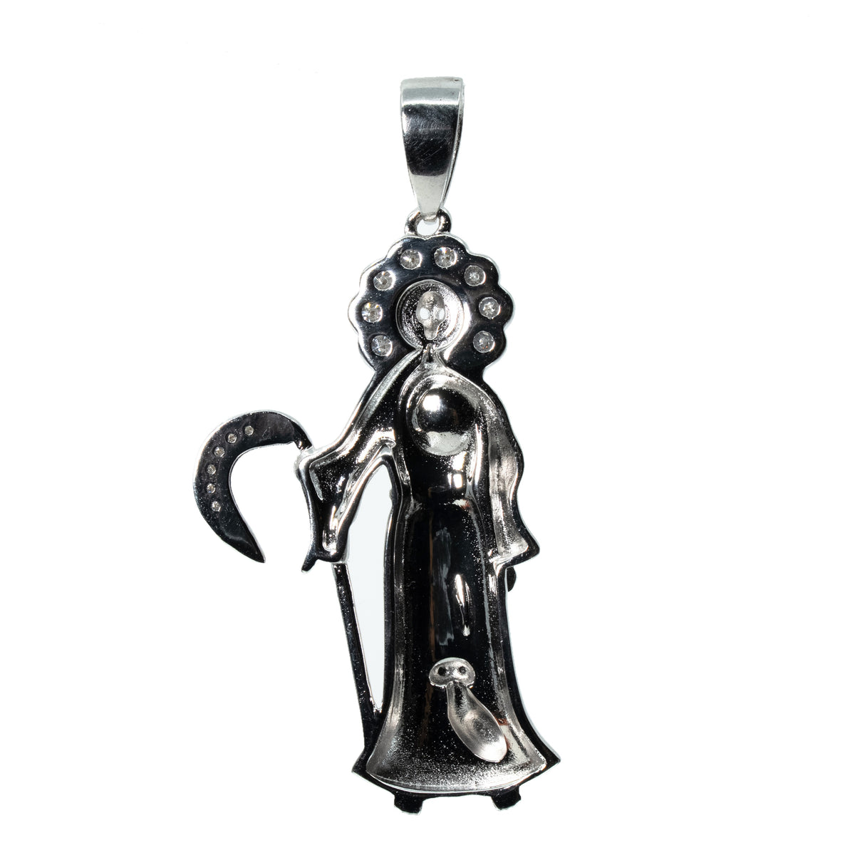 Sterling Silver Moissanite Grim Reaper Scythe and Scales Pendant 1.00ct (2)