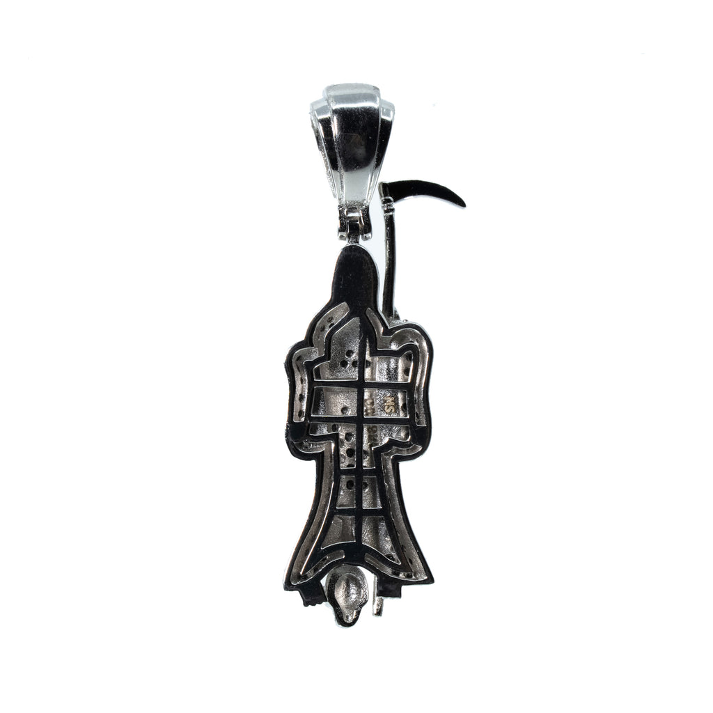Silver Grim Reaper Pendant with Black & White moissanite (2)