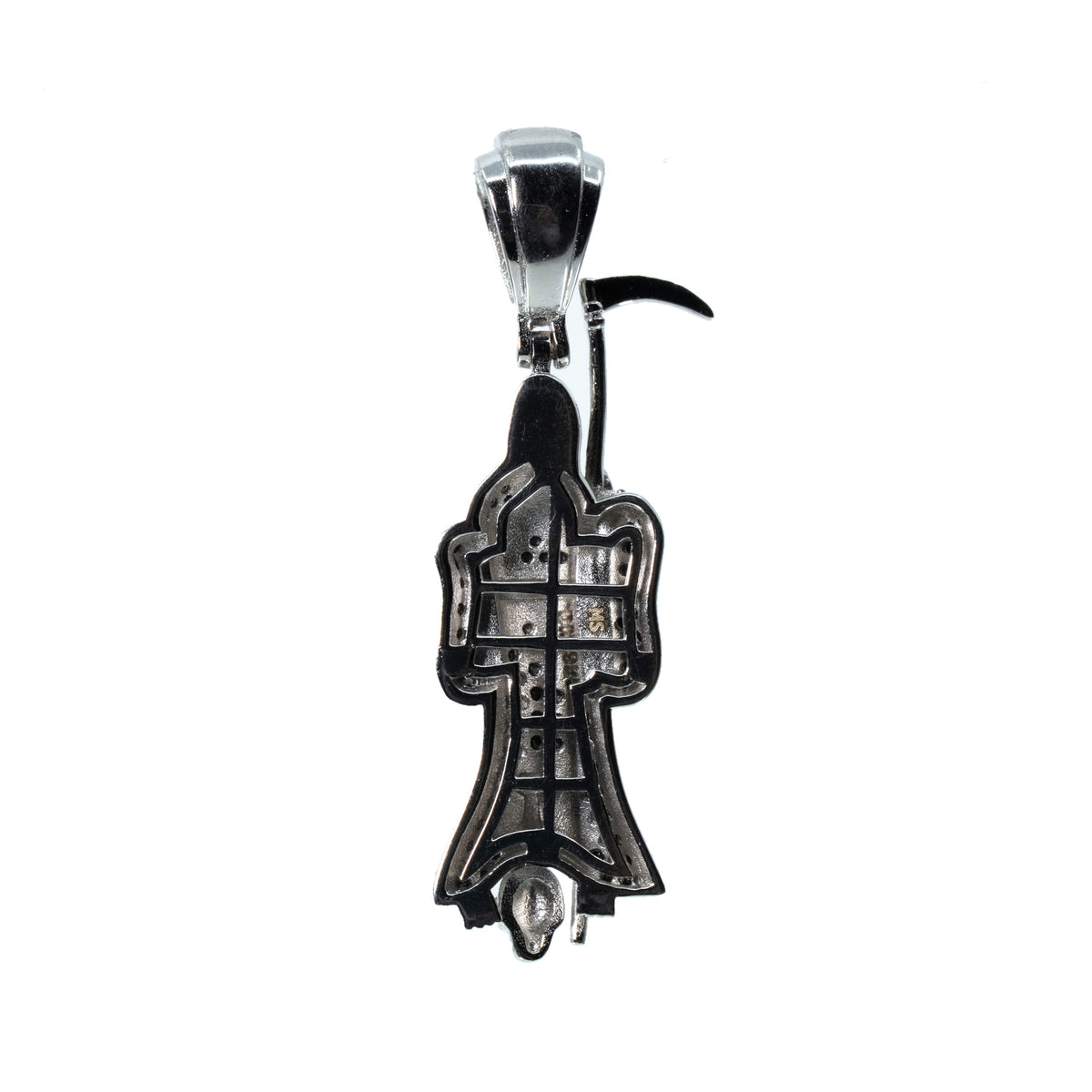 Silver Grim Reaper Pendant with Black & White moissanite (2)