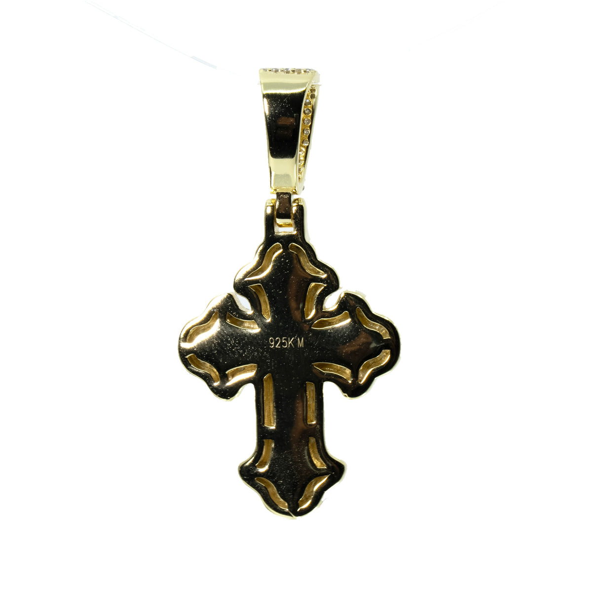 14K Gold Over Silver Pave Moissanite Baguette Cross Pendant 3.00ct (2)