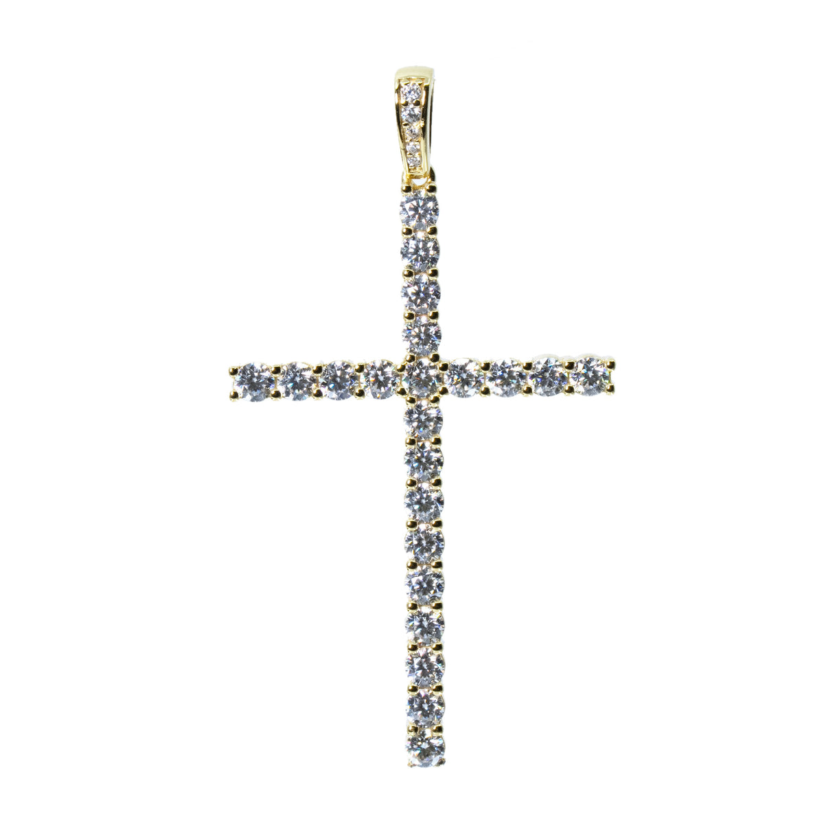 14K Gold Over Silver Moissanite Cross Pendant 2.5ct Round Stones