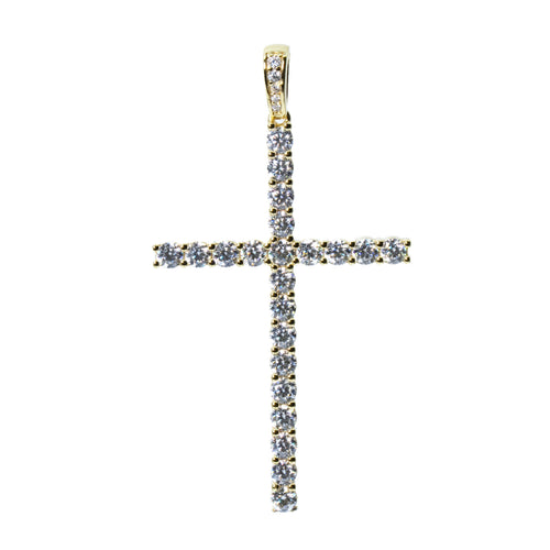 14K Gold Over Silver Moissanite Cross Pendant 2.5ct Round Stones