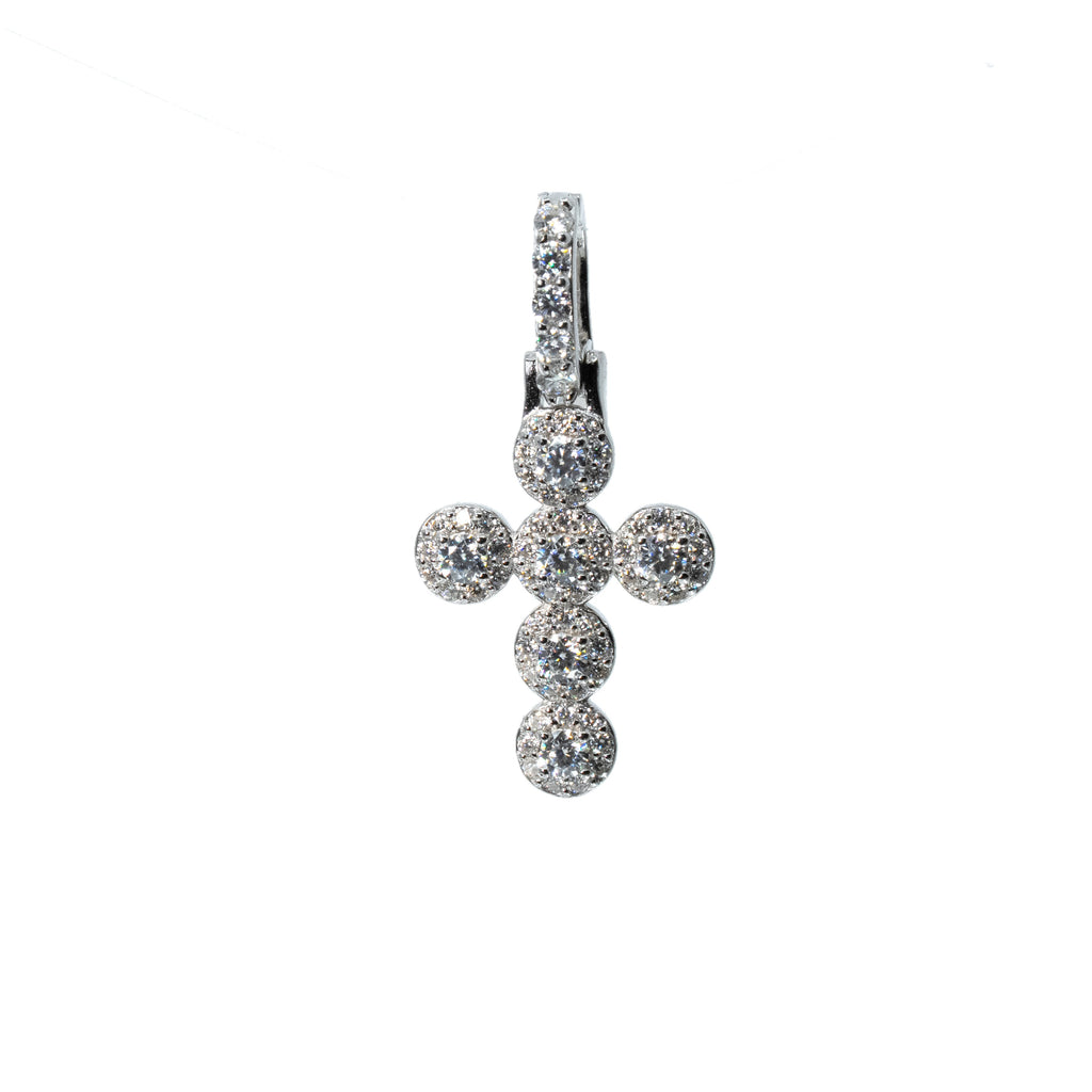 Round Cluster Moissanite Cross Pendant in 925 Sterling Silver 1.5ct